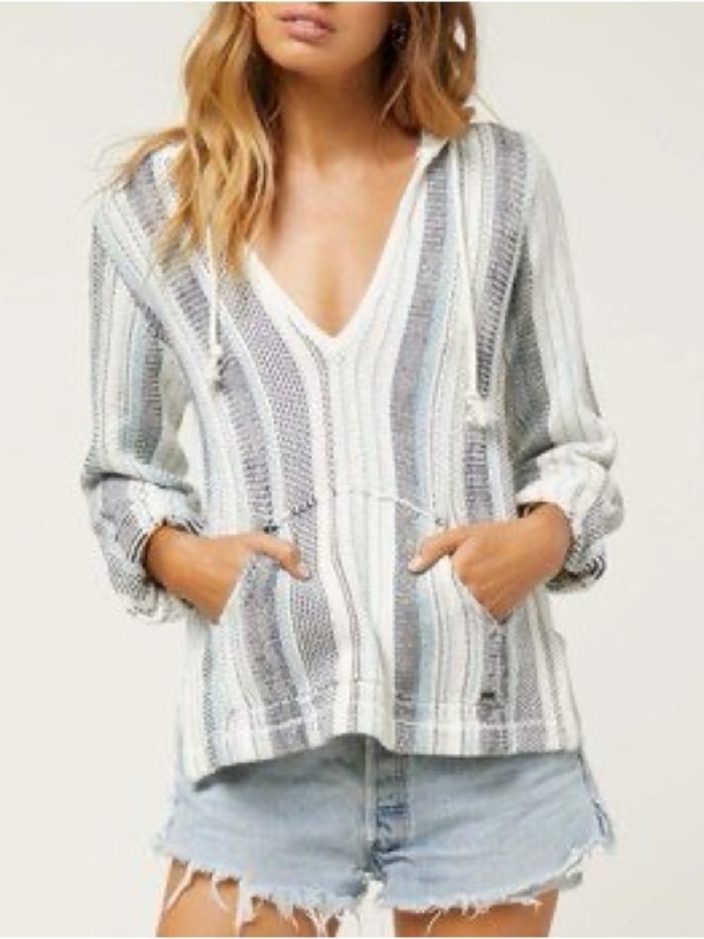 O’Neill Baja Hoodie Sweater Pullover Striped Beachy Surf Boho Women’s M